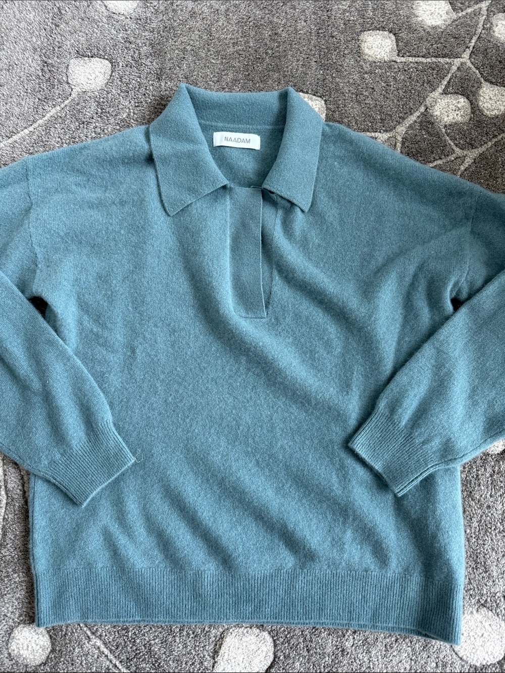 NAADAM Long Sleeve V Neck Polo Sweater, Small - Picture 4 of 8